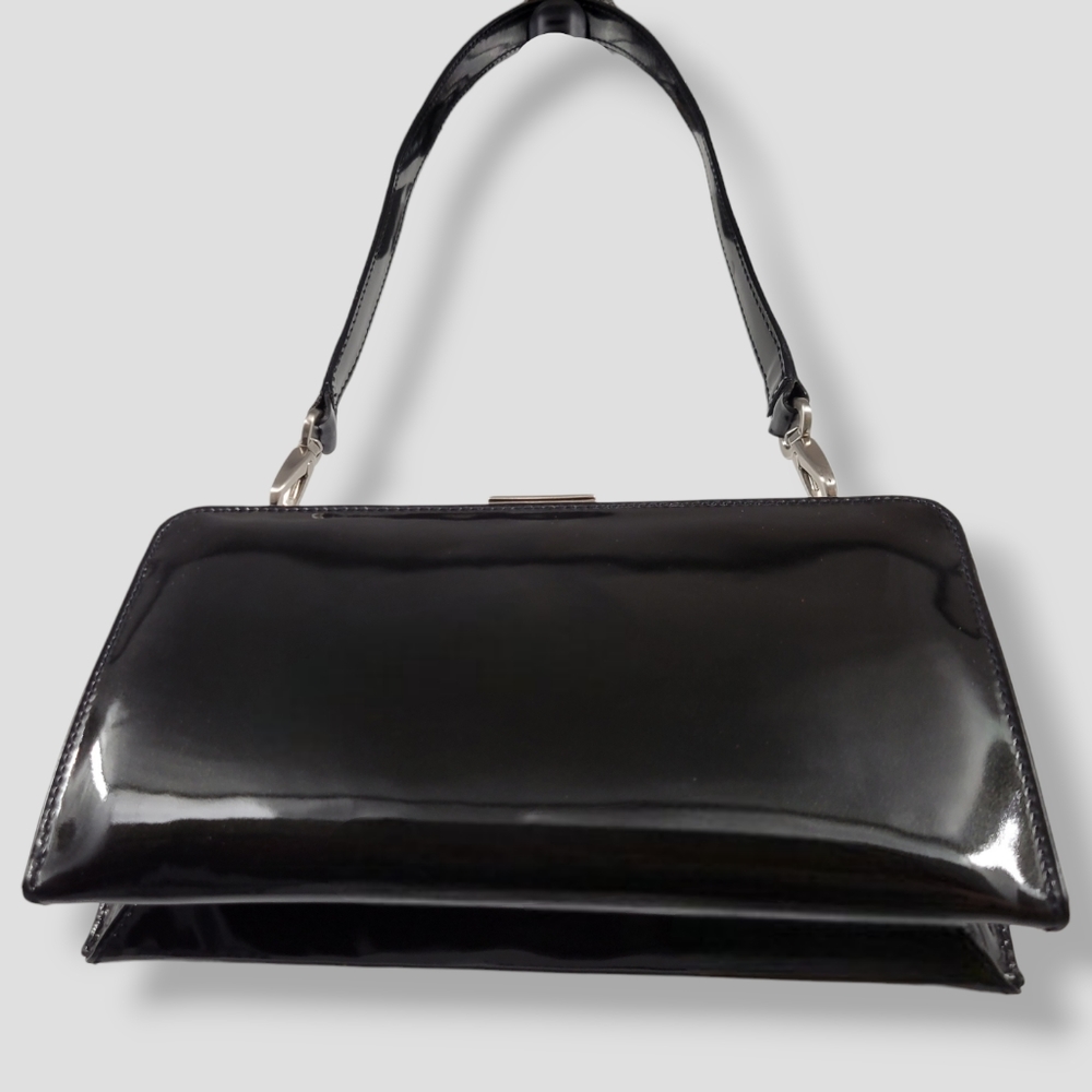 VINTAGE Y2K COACH Short Shoulder Black Patent Leather Micro-Glitter B02-…